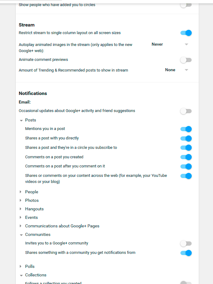 New Google+ Settings