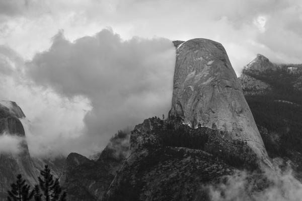 Half Dome, Yosemite National Park, Clouds, Monochrome, Black & White, Sierra Nevada